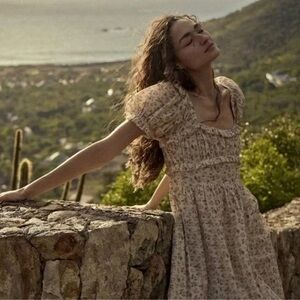 DÔEN Gia ruffled floral-print  cotton-blend voile midi dress doen